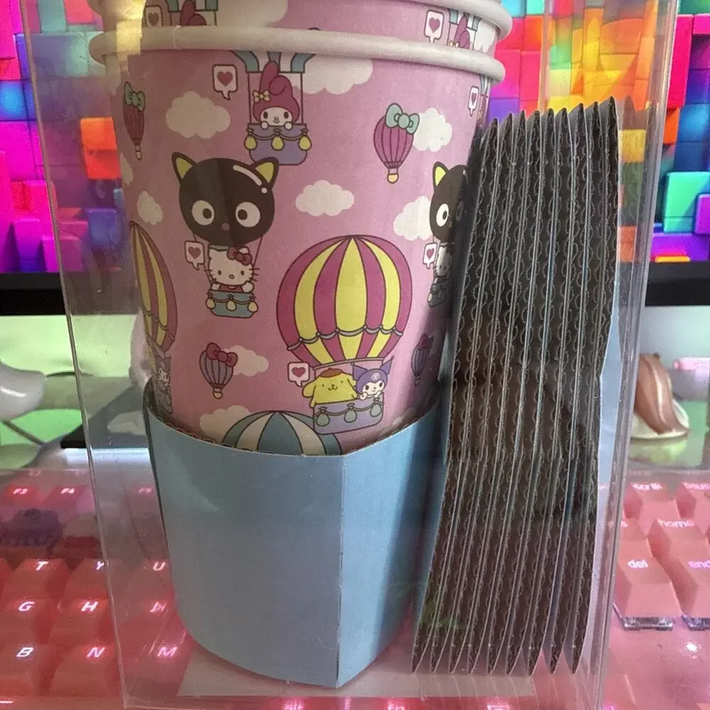 Sanrio Hello Kitty & Friends Cup Set 16oz 10 Cups Lids Sleeves Travel Balloon